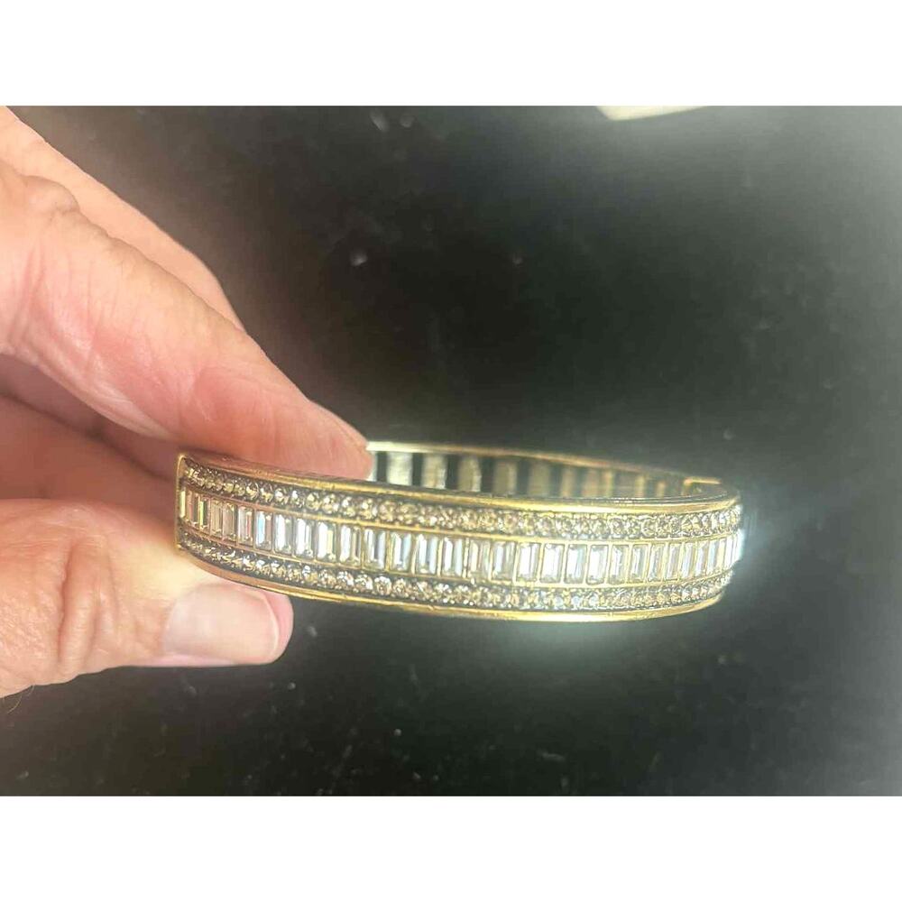 Heidi Daus "Sparkle My Way" Baguette Crystal Bangle Bracelet Clear Tons Stones!!